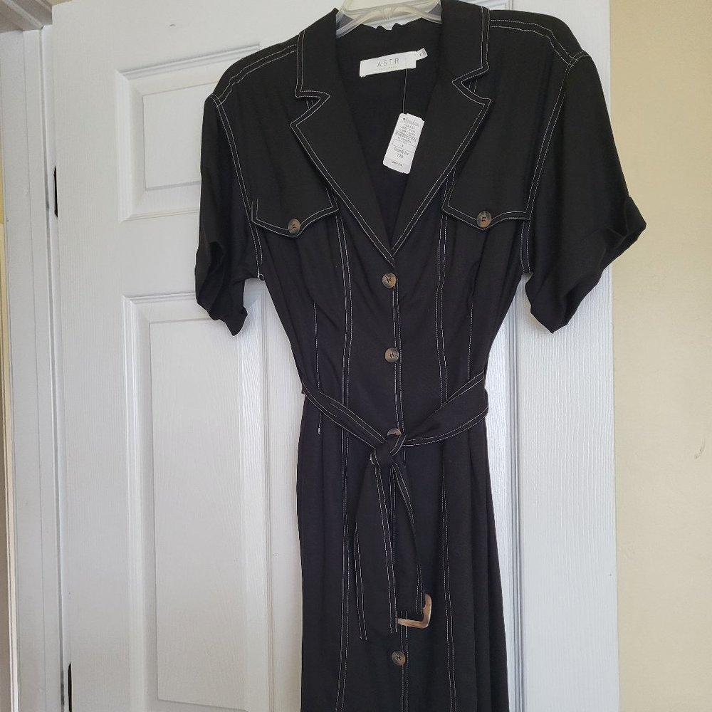 NWT ASTR The Label Black Linen Trench Mini Dress
